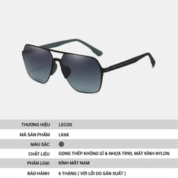 [4-25/9 TẶNG QUÀ TRUNG THU 599K] Kính Phi Công Nam LECOS LK68 Gọng Tr90 Siêu Nhẹ Du Lịch đi Biển 3