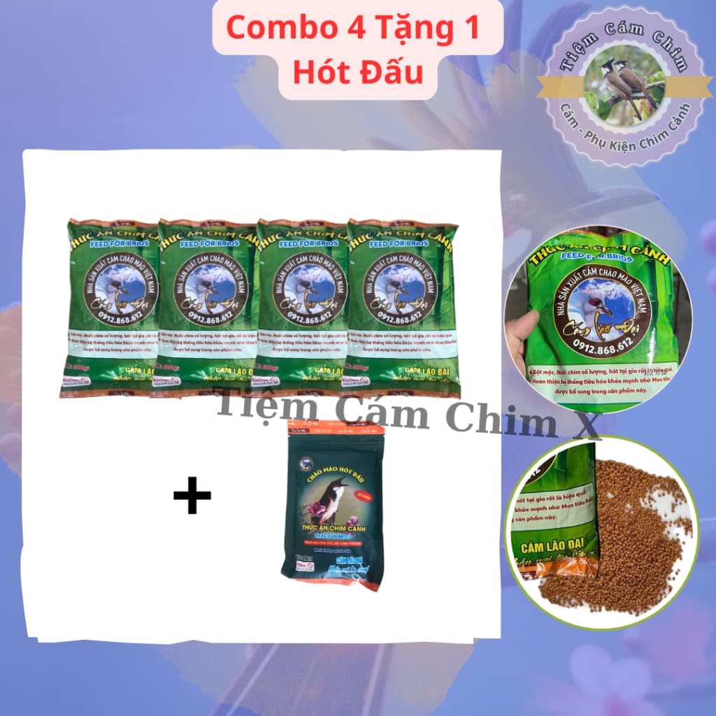 Combo 4 Gói Tổng hợp 500g gói xanh Tặng 1 Gói Chào Mào Hót Đấu 200g (Cám Sử Dụng Quanh Năm)