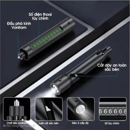 Bảng số điện thoại ô tô đa năng tích hợp phá kính, cắt dây an toàn và đèn cảnh báo 4 trong 1 5