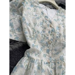 Đầm thêu hoa cổ v Xukadress, váy xanh nhã nhặn dịu dàng thướt tha tôn dáng 6