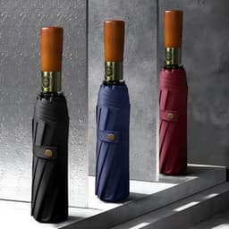 Ô Dù Bấm Tự Động 20 Nan Kép Gấp Gọn Cao Cấp, Tay Cầm Bằng Gỗ Chống Bão, Chống Tia UV 2