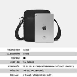 [4-25/9 TẶNG QUÀ TRUNG THU 599K] Túi Đeo Chéo Nam LECOS LTH13 Vải Oxford Chống Nước Nhiều Ngăn Tiện Lợi Gọn Gàng 3
