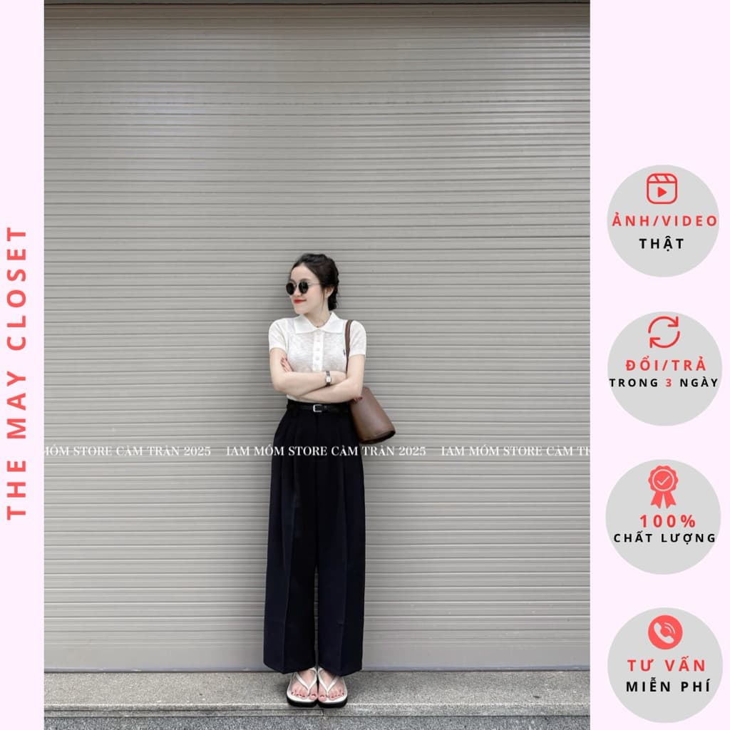 [𝑻𝒉𝒆𝑴𝒂𝒚] Quần vải Suông nấm lùn (90cm/23), quần tây suông nữ chất trượt mát kèm belt- QC #2680