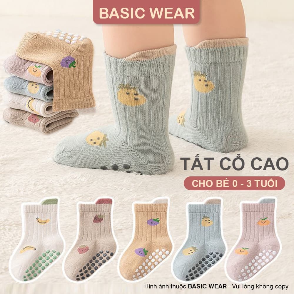 Set 5 Đôi Tất Cổ Cao Chống Trơn Cho Bé 0 - 3 tuổi, Tất Chống Trơn Trượt Cho Bé SS68