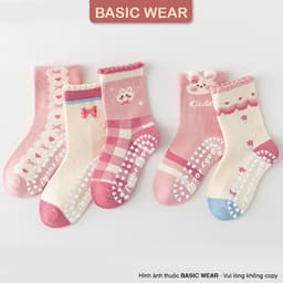 Set 5 Đôi Tất Cổ Cao Hoạ Tiết Thỏ Nơ Chống Trơn Chống Trượt Cho Bé Gái 1 - 12 Tuổi, 5