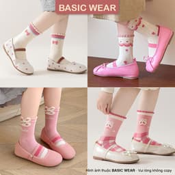 Set 5 Đôi Tất Cổ Cao Hoạ Tiết Thỏ Nơ Chống Trơn Chống Trượt Cho Bé Gái 1 - 12 Tuổi, 4