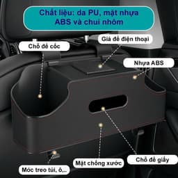 Hộp đựng đồ ô tô da PU tích hợp khay đựng cốc, hộp đựng giấy, giá đỡ điện thoại và móc treo đồ 2