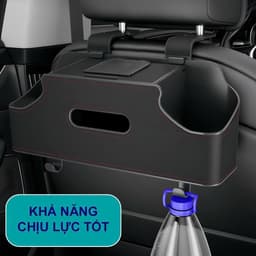 Hộp đựng đồ ô tô da PU tích hợp khay đựng cốc, hộp đựng giấy, giá đỡ điện thoại và móc treo đồ 3