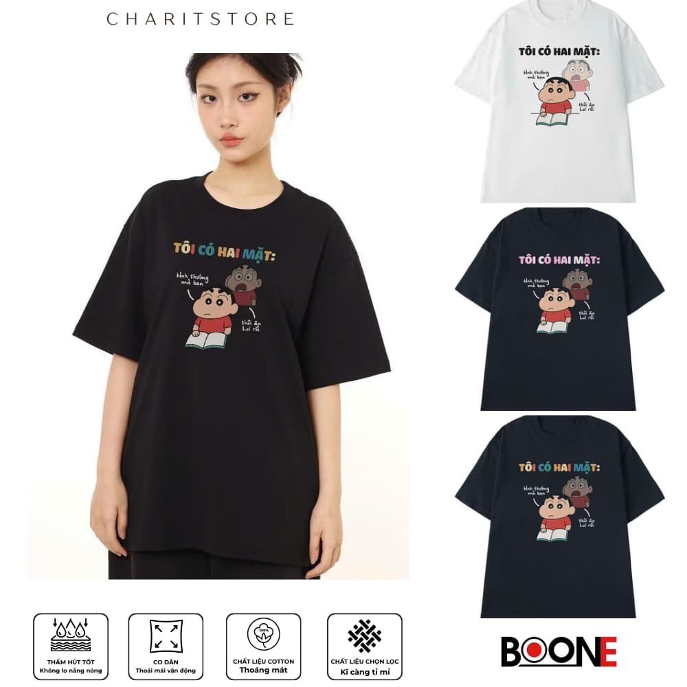 Áo thun slogan TÔI CÓ HAI MẶT – Câu nói hài hước meme, unisex nam nữ, chất cotton 100%