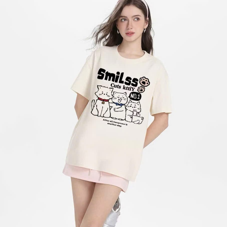Áo thun Unisex Nam Nữ in hình BA CHÚ MÈO SMILSS, chất cotton 100% - BOONE - BNE00027