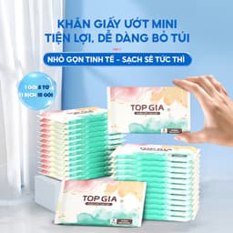 [NHỎ GỌN, TINH TẾ] Khăn ướt mini cao cấp TOPGIA túi 10 gói 8 tờ mềm mại, không mùi không parabens 4
