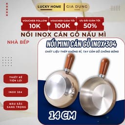 NỒI INOX MINI CÁN GỖ 14cm Đun Được Bếp Gas, Bếp Từ, Nồi Inox không nắp 1