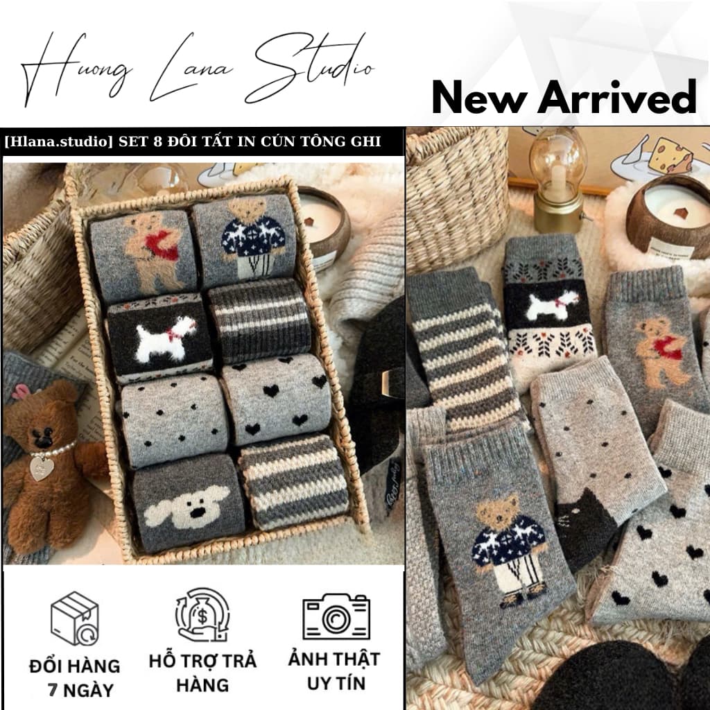 [Hlana.studio] SET 8 ĐÔI TẤT IN CÚN TÔNG GHI