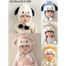 Mũ len tai mèo thỏ cho bé - Mũ có kèm dây buộc và bông pom 7