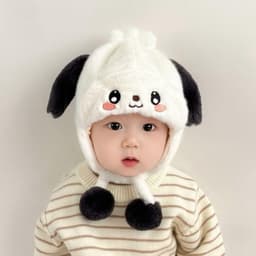 Mũ len tai mèo thỏ cho bé - Mũ có kèm dây buộc và bông pom 2