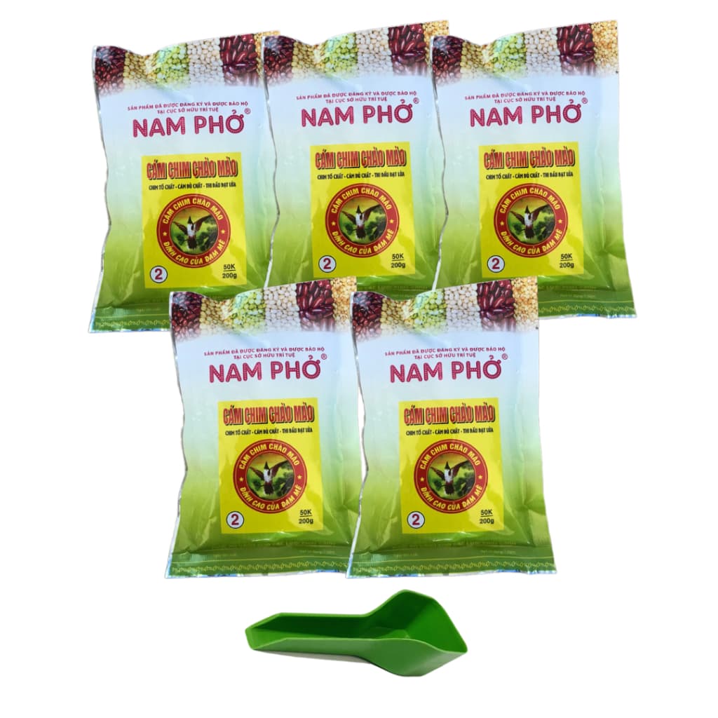 Combo 5 Gói Cám Nam Phở 2 Gói 200Gr Giúp Chim Căng Lửa Chính Hãng Cao Cấp Tặng Xúc Cám Nhựa