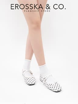 Erosska - Giày búp bê chấm bi kiểu dáng balletcore hottrend màu đen chấm bi - EL086 16