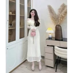 Đầm ren trắng kem trễ vai Xukadress, váy đen ren dáng dài trễ vai cho nữa đi tiệc sang trọng 4