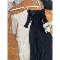 Đầm ren trắng kem trễ vai Xukadress, váy đen ren dáng dài trễ vai cho nữa đi tiệc sang trọng 5