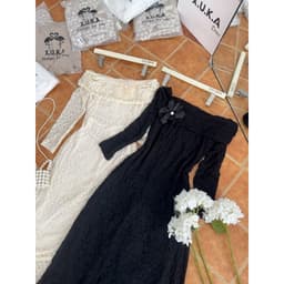 Đầm ren trắng kem trễ vai Xukadress, váy đen ren dáng dài trễ vai cho nữa đi tiệc sang trọng 6
