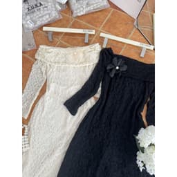 Đầm ren trắng kem trễ vai Xukadress, váy đen ren dáng dài trễ vai cho nữa đi tiệc sang trọng 8