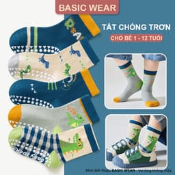 Set 5 Đôi Tất Khủng Long Cổ Cao Chống Trơn Cho Bé Trai 1-12 Tuổi, Tất Chống Trơn Cho Bé Trai TE904 3