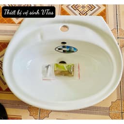 bồn rửa mặt VT01, lavabo kt 50x42 cm chất liệu men sứ NaNo chống ố, chống bám bẩm tặng ốc treo 5