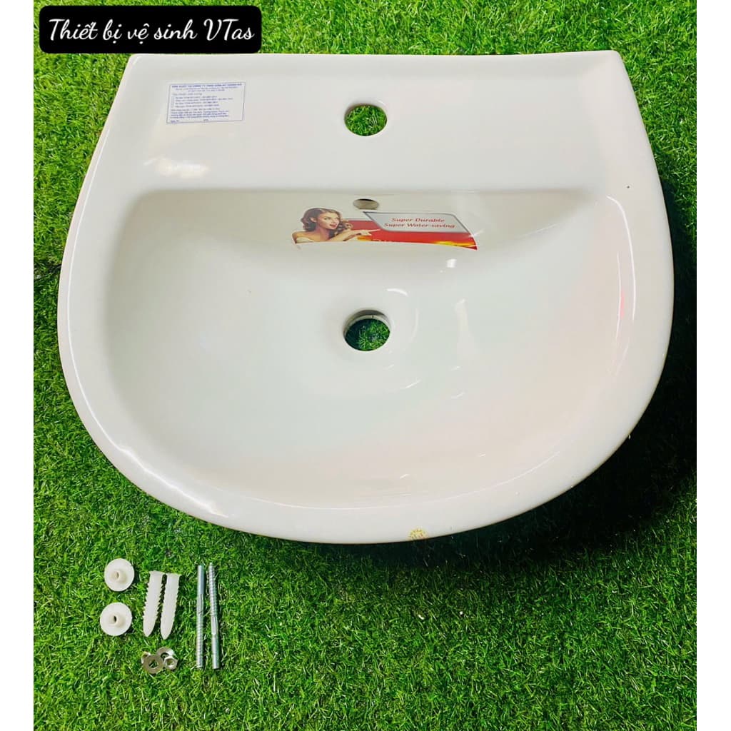 bồn rửa mặt Hàn Quốc VT03, lavabo chất liệu men sứ NaNo chống ố , chống bám bẩm tặng ốc treo chậu
