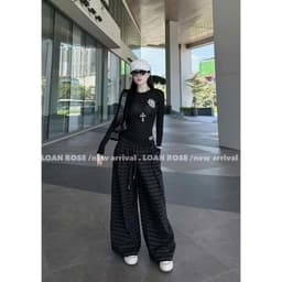 Áo thun ôm body tay dài thắt eo in chữ thập phong cách thu đông PHOENIX.STORE 4