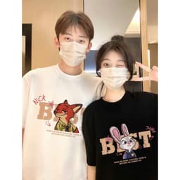 Áo đôi in hình cáo và thỏ Unisex nam nữ basic vải cotton co giãn 4 chiều form oversize Charit 1