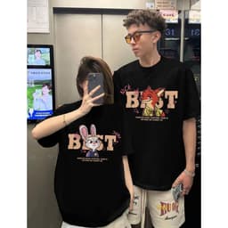 Áo đôi in hình cáo và thỏ Unisex nam nữ basic vải cotton co giãn 4 chiều form oversize Charit 6
