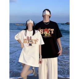 Áo đôi in hình cáo và thỏ Unisex nam nữ basic vải cotton co giãn 4 chiều form oversize Charit 2