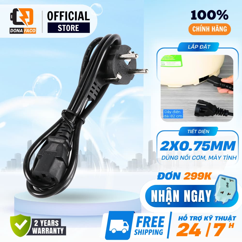Dây điện cấp nguồn 1.8m lõI đồng dùng cho máy tính, máy in, nồI cơm đIện