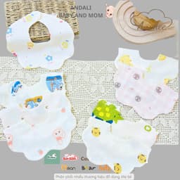 Yếm Tròn Hoa Muslin 4 Lớp có cúc bấm Độ Chất Liệu Mềm Mịn - Thấm Hút Mồ Hôi Cho Bé 0-1,5 Tuổi 2