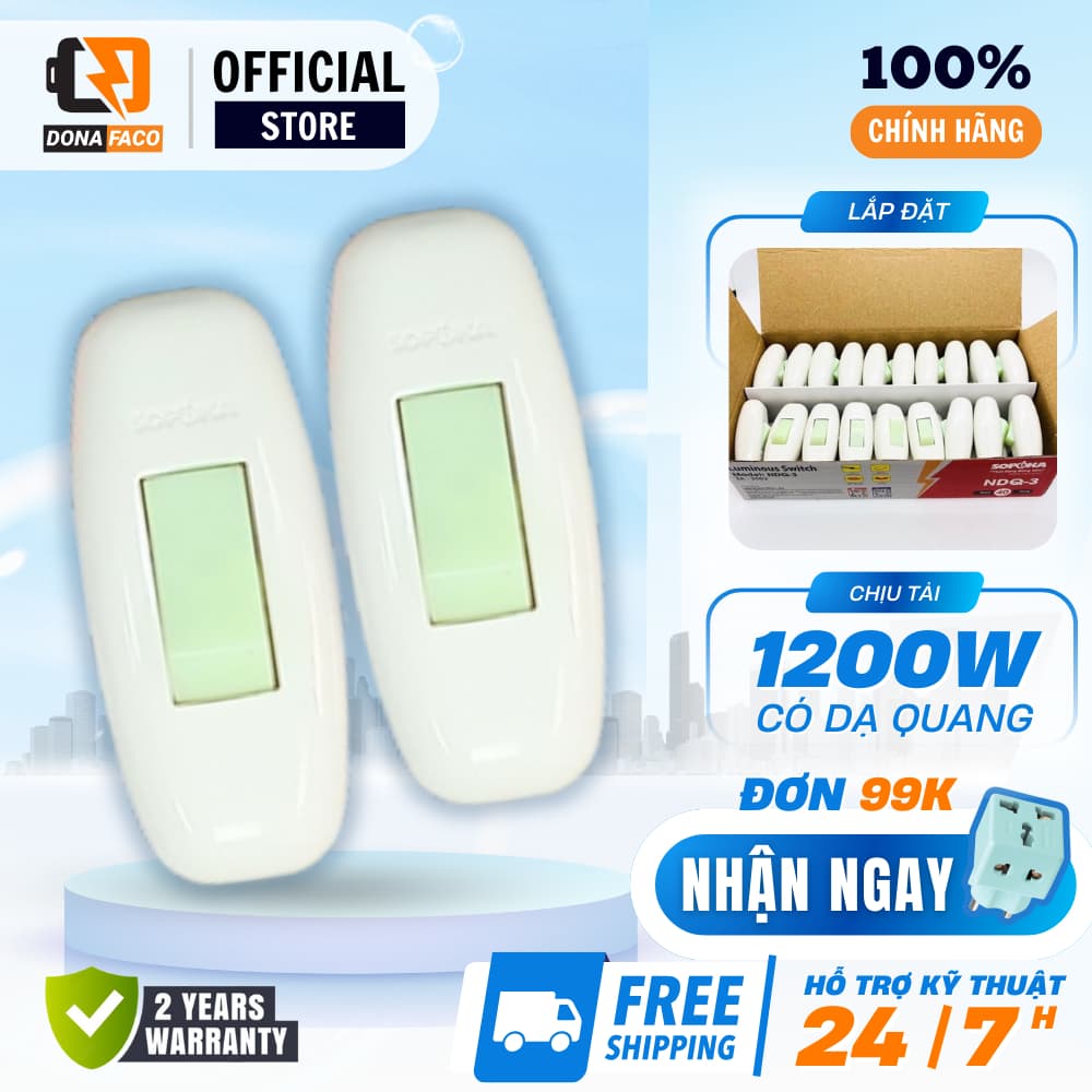 Công tắc điện quả nhót NQD-3 Sopoka có dạ quang 3 cực đồng đúc