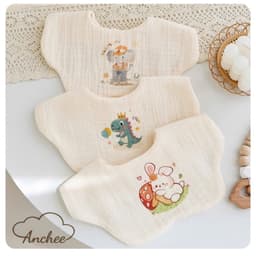 Set 2 Yếm hình hoa xô muslin in họa tiết hoạt hình đáng yêu 3