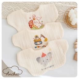 Set 2 Yếm hình hoa xô muslin in họa tiết hoạt hình đáng yêu 7