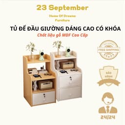 Tủ Để Đầu Giường - Tab Đầu Giường Dáng Cao Có Ngăn Kéo Khóa gỗ MDF cao cấp kiểu dáng sang trọng 1