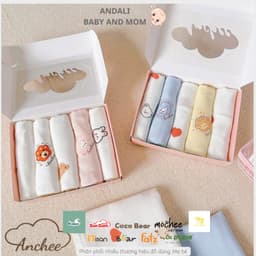 Hộp 5 khăn sợi tre hoạ tiết Anchee Mềm Mịn Cho Làn Da Của Bé Size 30*30cm 2 Lớp 1