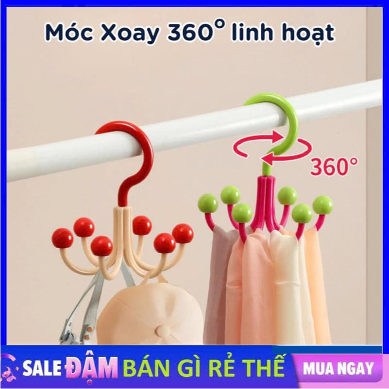 COMBO 3 Móc Treo Quần Áo Xoay 360 Độ Linh Hoạt Tiết Kiệm Không Gian Móc Treo 6 Nhánh Bi #