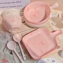 Bộ Sét Bát Đĩa Có Tay Cầm Kèm Thìa Đũa 5 Món Nơ Hồng Bằng Sứ Siêu Xinh Set Bát Đũa Decor Chất Liệu Sứ Dày Dặn Thiết Kế S 4
