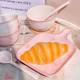 Bộ Sét Bát Đĩa Có Tay Cầm Kèm Thìa Đũa 5 Món Nơ Hồng Bằng Sứ Siêu Xinh Set Bát Đũa Decor Chất Liệu Sứ Dày Dặn Thiết Kế S 7