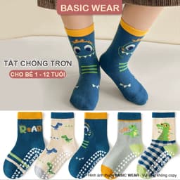 Set 5 Đôi Tất Khủng Long Cổ Cao Chống Trơn Cho Bé Trai 1-12 Tuổi, Tất Chống Trơn Cho Bé Trai TE904 4