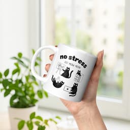 Ly sứ cốc sứ in hình mèo và thông điệp "No Stress, Just Meow Meow" quà tặng bạn bè đồng nghiệp dễ thương ý nghĩa 5