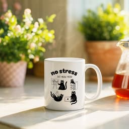Ly sứ cốc sứ in hình mèo và thông điệp "No Stress, Just Meow Meow" quà tặng bạn bè đồng nghiệp dễ thương ý nghĩa 4