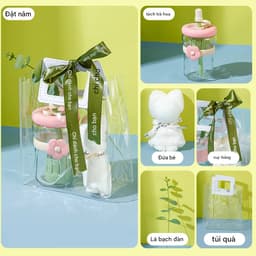 🎁 Set Quà Tặng 20/10 Ly Thuỷ Tinh Trong Suốt Cao Cấp – Kèm Ống Hút, Hộp Sang Trọng,Set Quà Tặng Ly Thuỷ Tinh 7