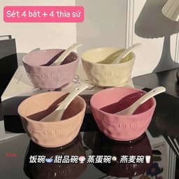 Set 4 Bát Kèm 4 Thìa LIFE Màu Pastel Xinh Xỉu 1