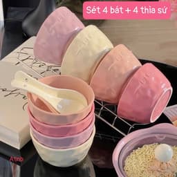 Set 4 Bát Kèm 4 Thìa LIFE Màu Pastel Xinh Xỉu 2