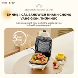 Máy Nướng Bánh Mì Sandwich BEAR  SMA-5H07F55, Công Suất 610w - 2 Khay Chống Dính, Dễ vệ Sinh. Hàng Chính Hãng 4