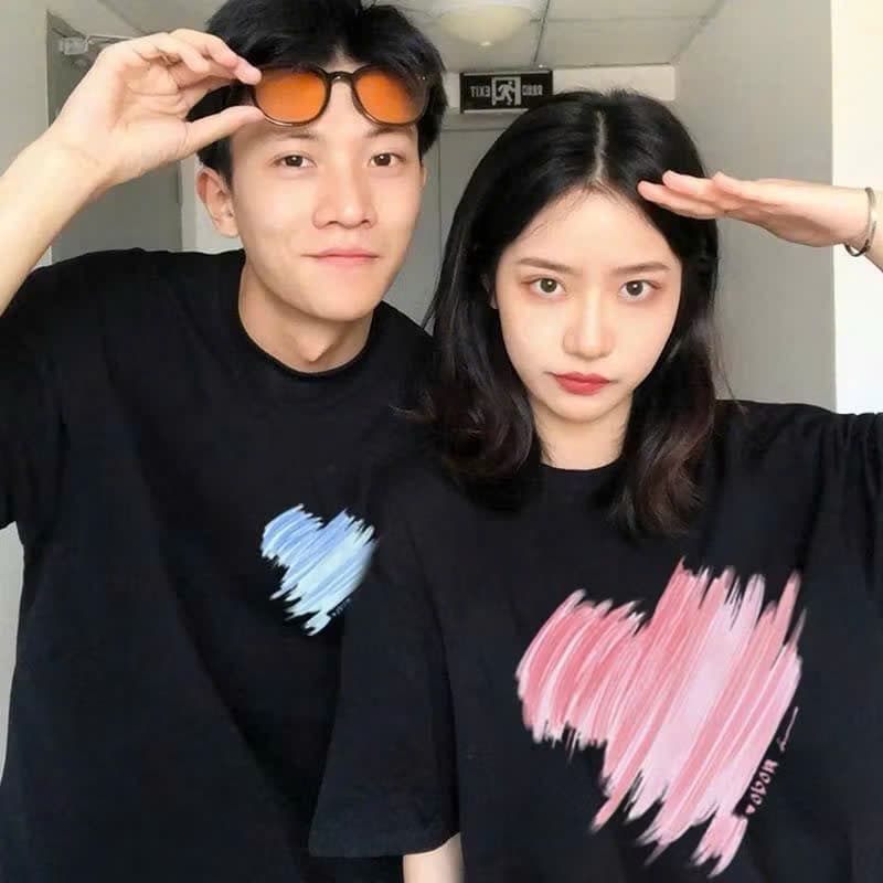 Áo cặp trái tim unisex nam nữ, chất cotton 100%